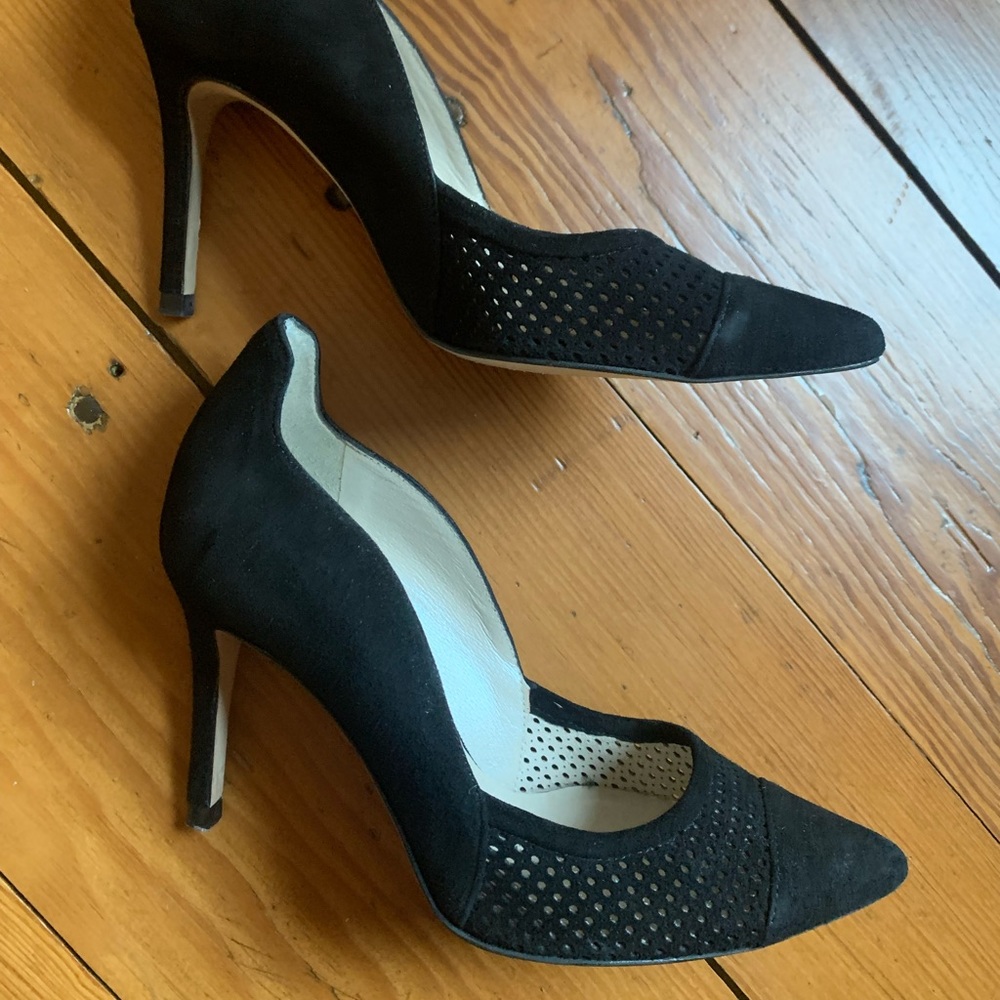 Karen Millen black suede heels, size 37 / 6.5 - Worn once, in box w/ tags $235